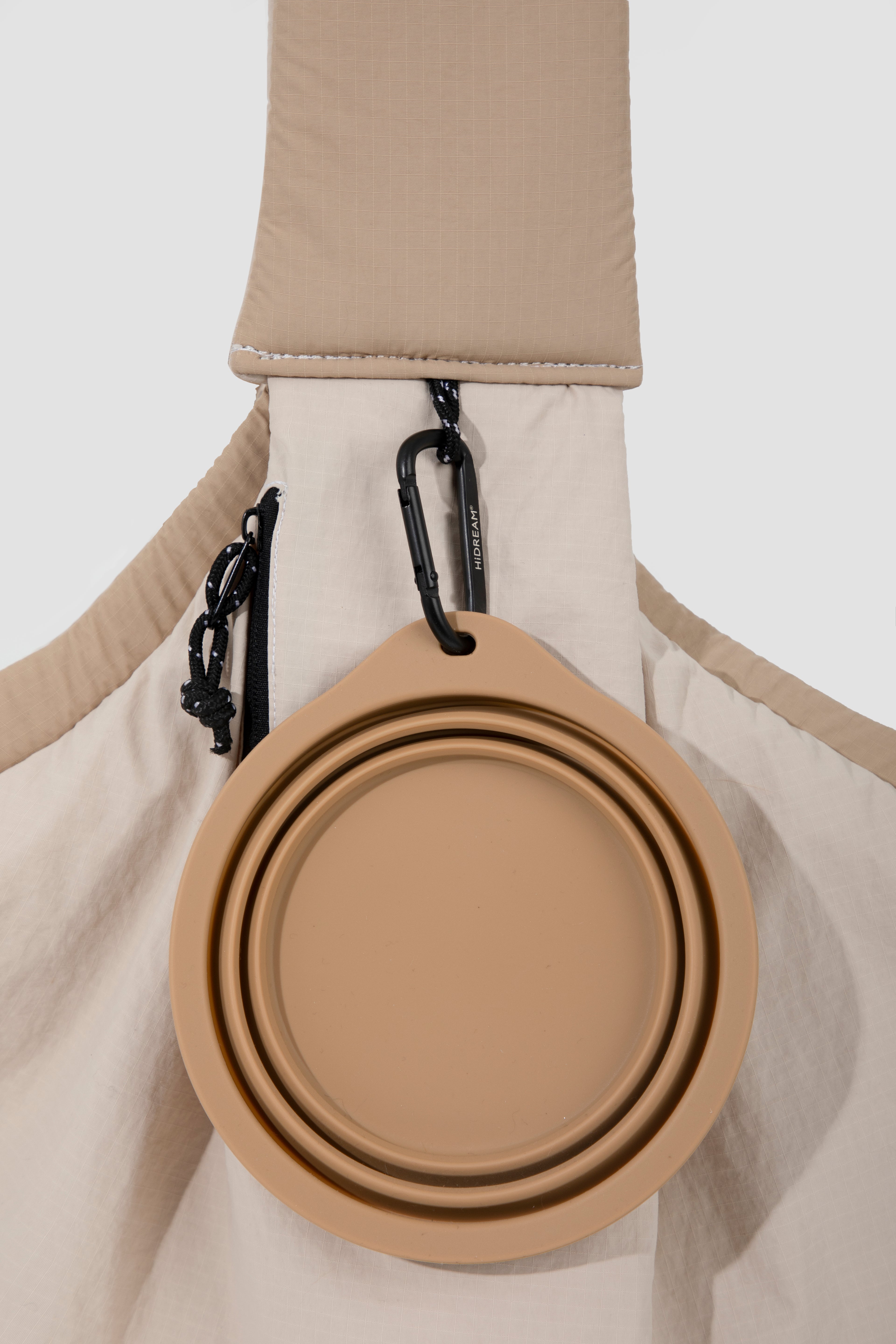 Comfort pet sling carrier with foldable travel bowl attachment
