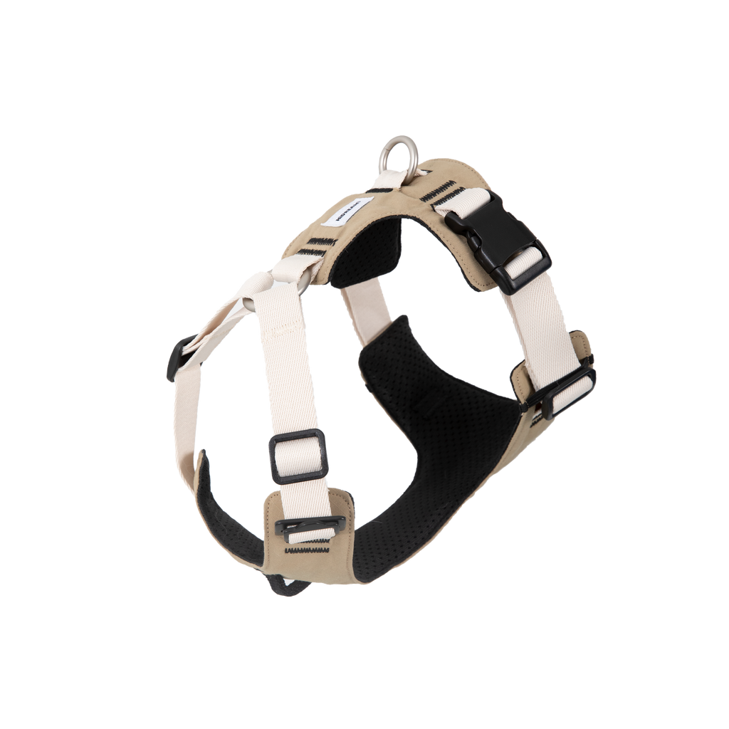 Pressure relief dog harness in beige with breathable padded design